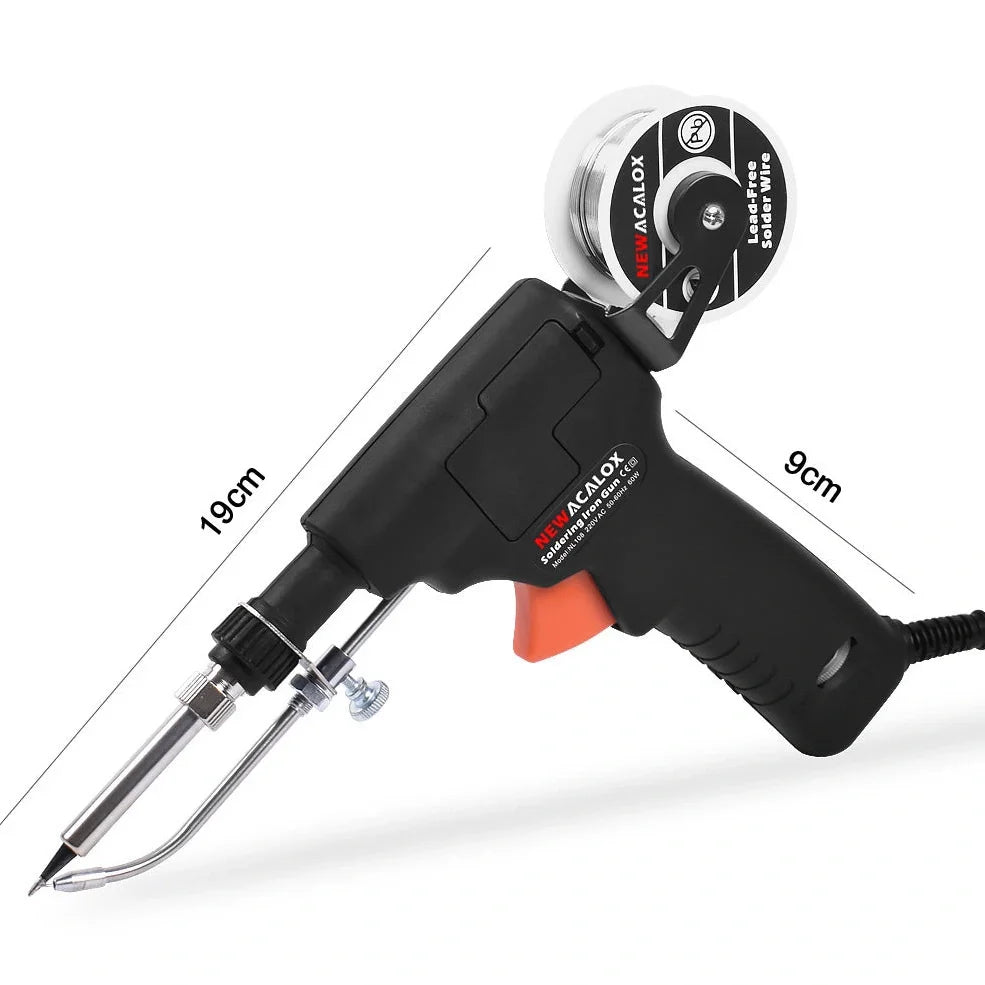 Black manual soldering iron with temperature control dial and replaceable alloy tip for electronic soldering