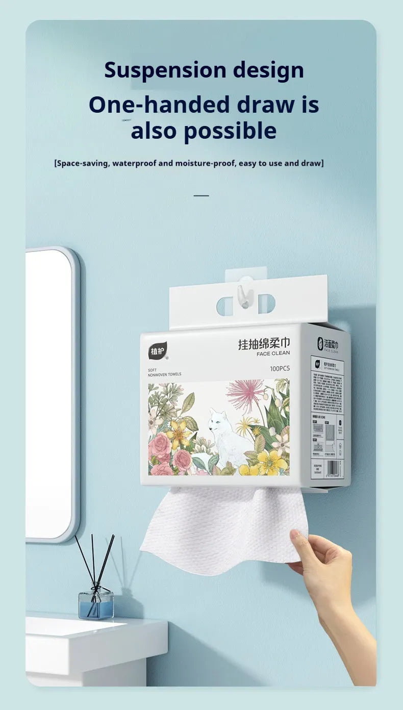 Disposable face cloth towel roll with removable hanging design, 100 sheets
