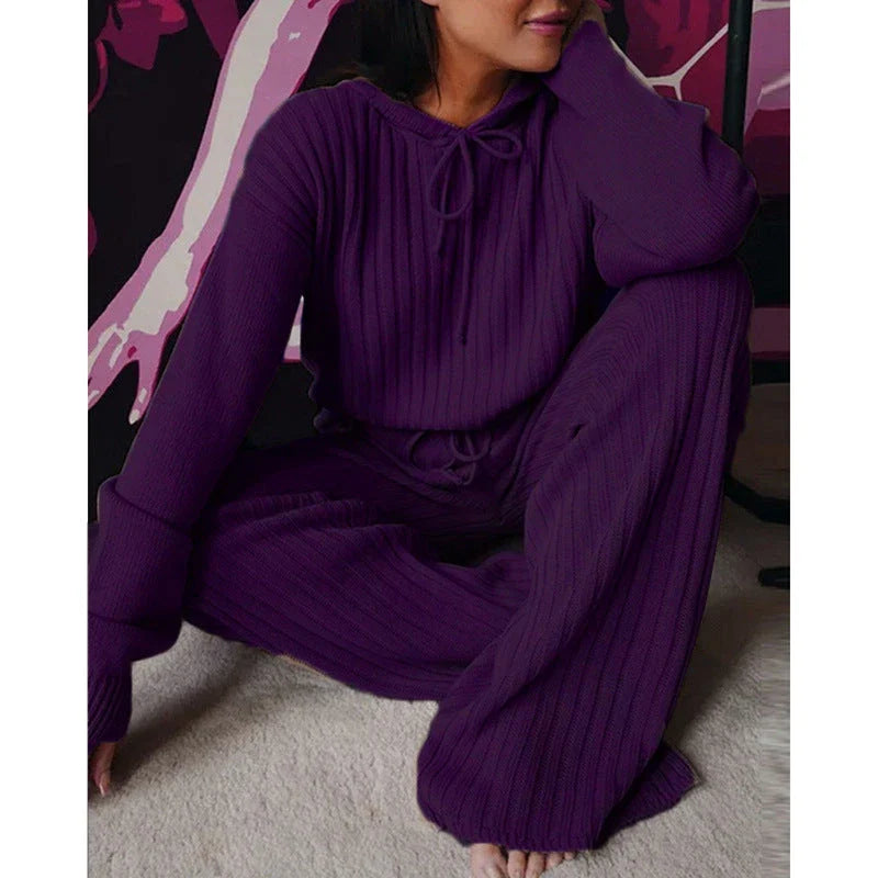 Comfortable Hooded Two-Piece Loungewear Set in various colors and sizes