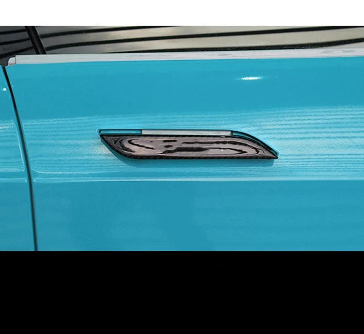 Carbon fibre door handle protective stickers for Tesla Model S - set of 4 anti-scratch adhesive patches with realistic dripping carbon fibre pattern, designed to cover the door handle area without lettering