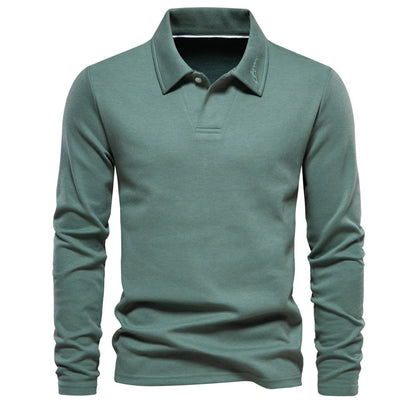 Stylish long-sleeve polo shirt in various colors, featuring a unique lapel design and made from premium cotton-blend fabric for comfort and durability.