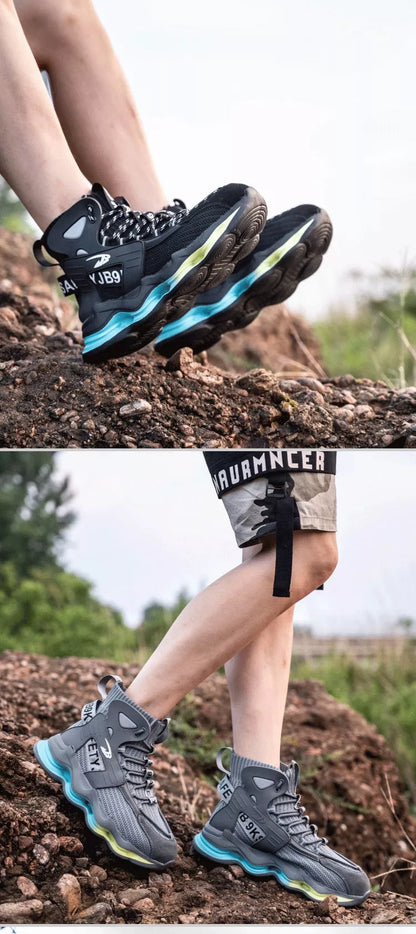 Steel safety shoes with anti-smash and anti-puncture protection in black and gray