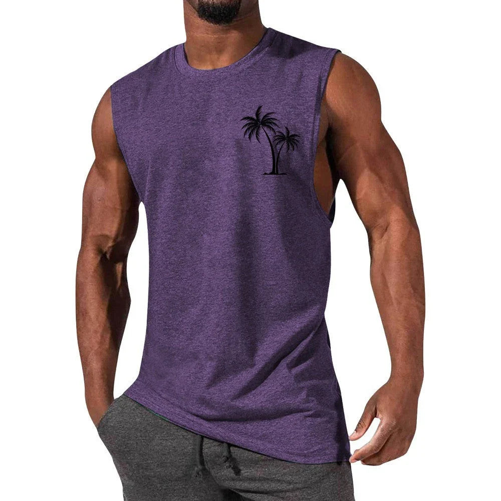 Stylish Embroidered Beach Tank Top in various colors with unique coconut tree design