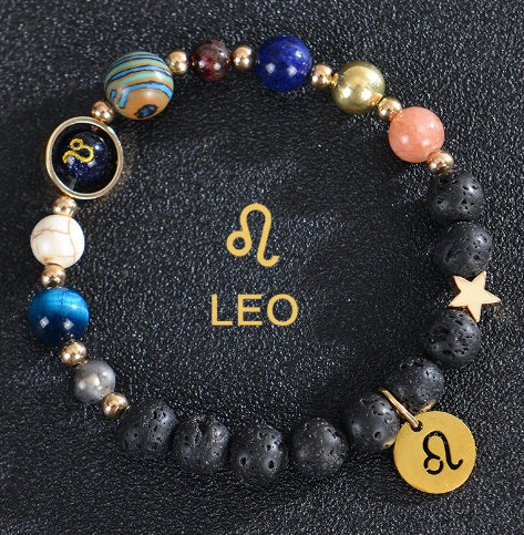 Stylish frosted stone beaded zodiac constellation bracelet for unisex wear