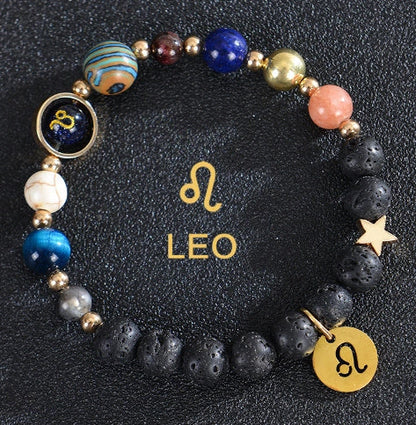 Stylish frosted stone beaded zodiac constellation bracelet for unisex wear