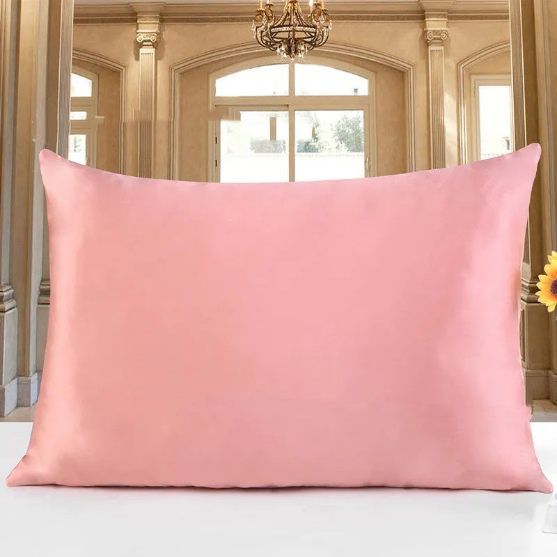 19 M double-sided silk pillowcase in apricot colour showing smooth texture and dimensions