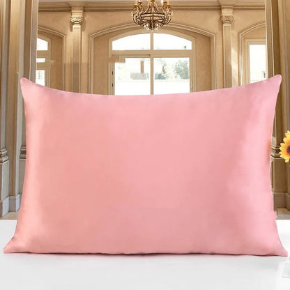 19 M double-sided silk pillowcase in apricot colour showing smooth texture and dimensions