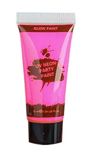 25ml tube of neon face paint in bright colours, showing non-toxic, washable gouache for skin art