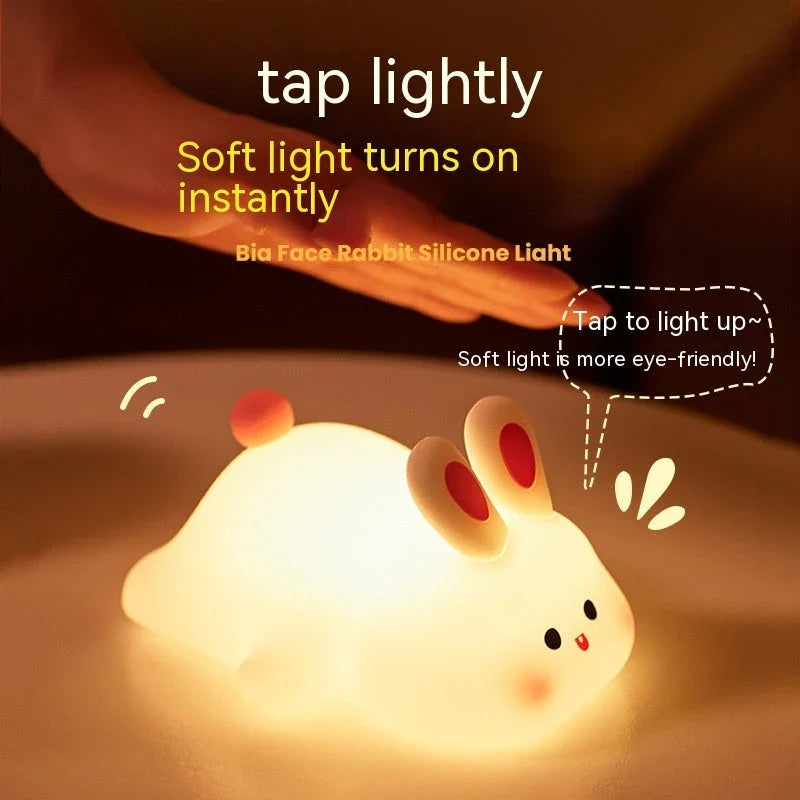 Adorable LED night light with touch sensor and cartoon rabbit design for kids' bedrooms