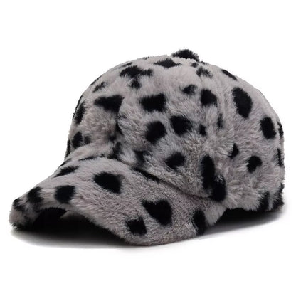 Adjustable leopard fleece baseball cap in various prints for winter wear