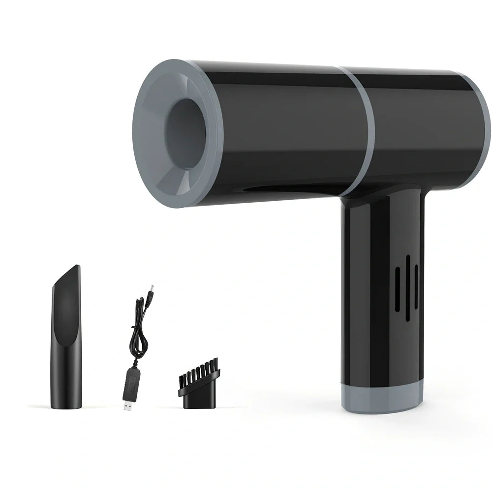 Black wireless handheld car vacuum cleaner with pistol grip design for vehicle interior cleaning