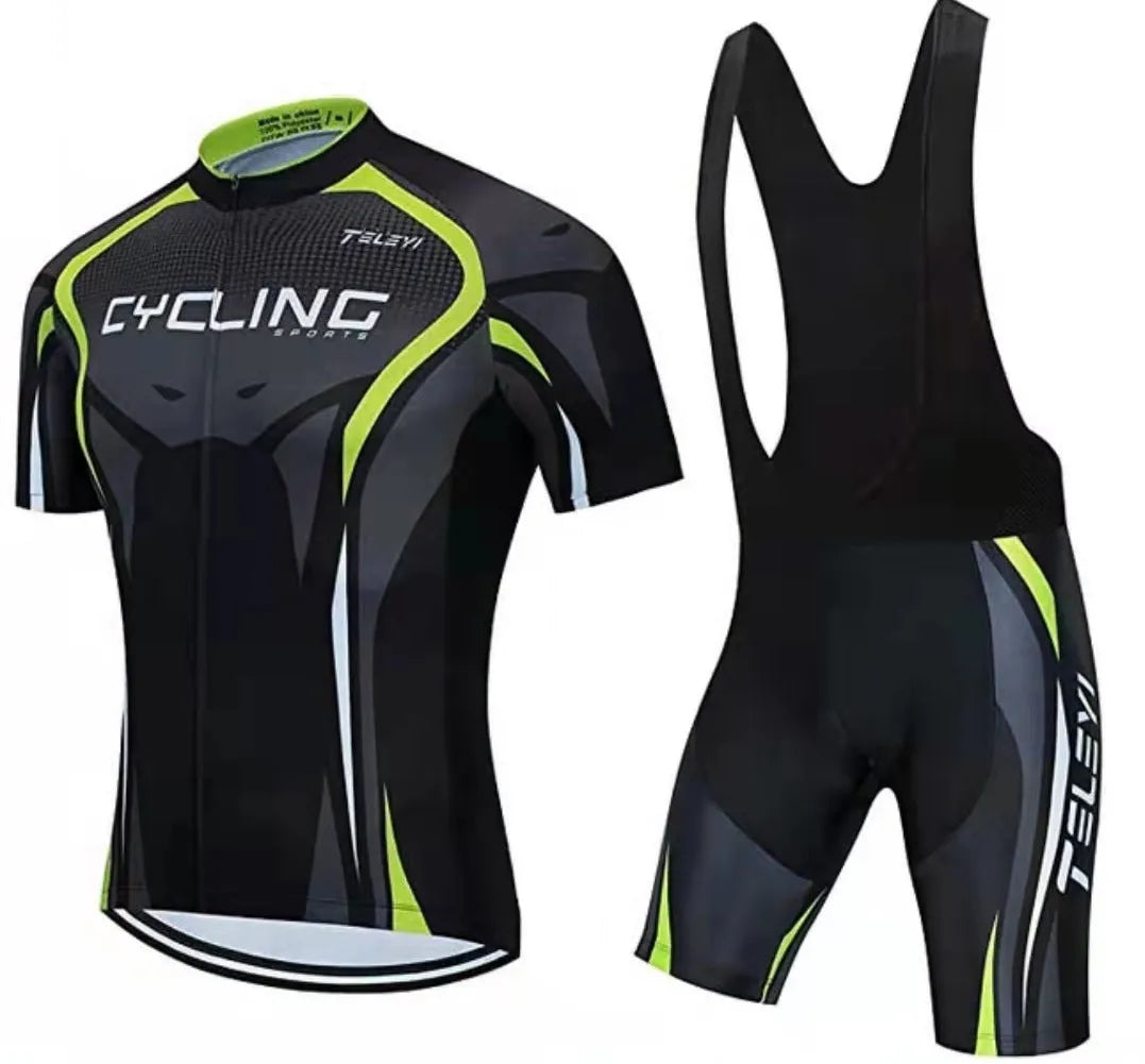 Cycling jersey and trousers set in a technical fabric, shown in multiple colour styles for summer riding.