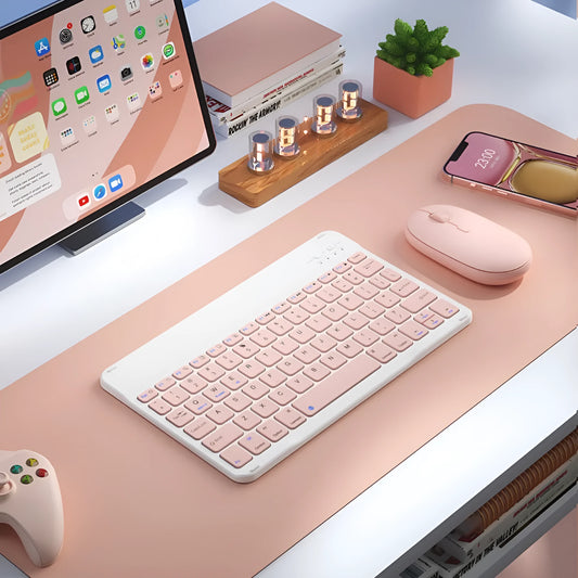 A wireless Bluetooth keyboard for tablets and PCs in a choice of colours including white, green, and pink.