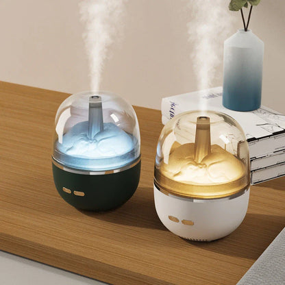 Ultrasonic aromatherapy humidifier with color-changing LED lights, compact and sleek design for home or office use