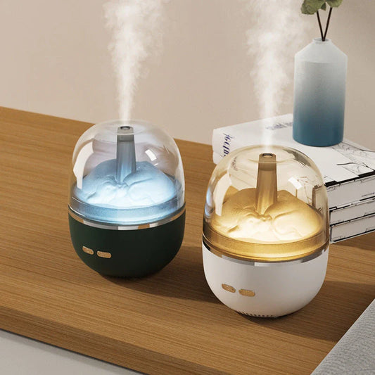 Ultrasonic aromatherapy humidifier with color-changing LED lights, compact and sleek design for home or office use