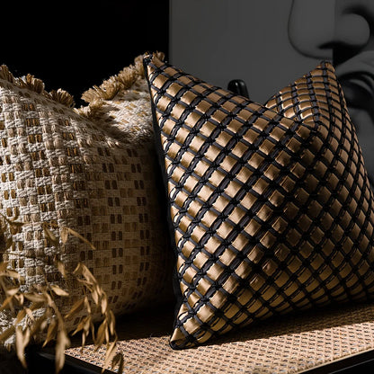 45x45cm vintage woven throw pillow with square design on sofa