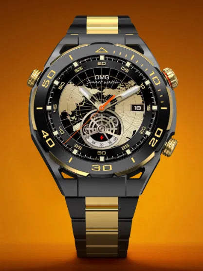 Gold smart sports watch with large screen, Bluetooth calling, heart rate monitoring and wireless charging