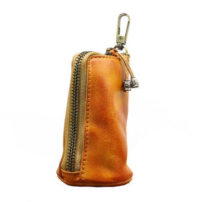 Men's waist-hanging key case in full-grain cowhide genuine leather with distressed finish, available in five solid colours