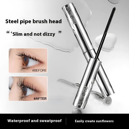 Waterproof mascara in steel tube with optional eyelash curler in black and brown colours