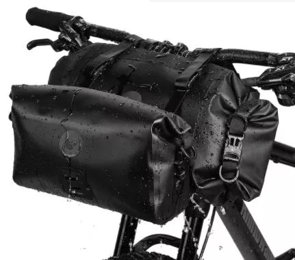 Rhino multifunctional bicycle front handle bag in black, grey, and blue