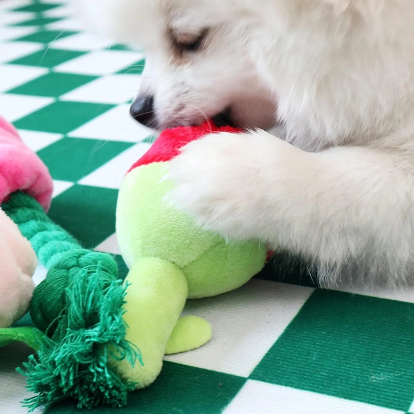 Plush rose flower dog chew toy with squeaker for small dogs and puppies