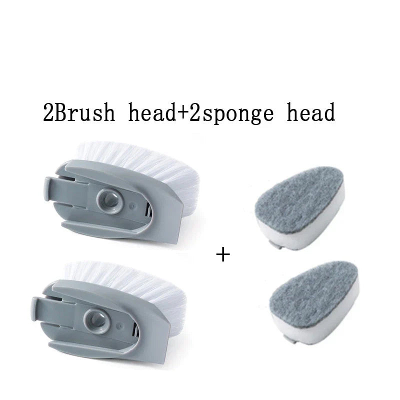 Long-handled kitchen cleaning brush with removable head, designed for efficient and hygienic scrubbing of dishes, bowls, and surfaces.