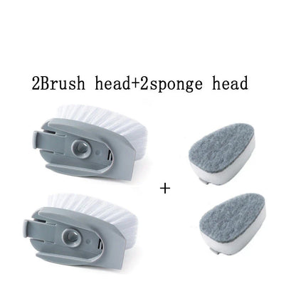 Long-handled kitchen cleaning brush with removable head, designed for efficient and hygienic scrubbing of dishes, bowls, and surfaces.
