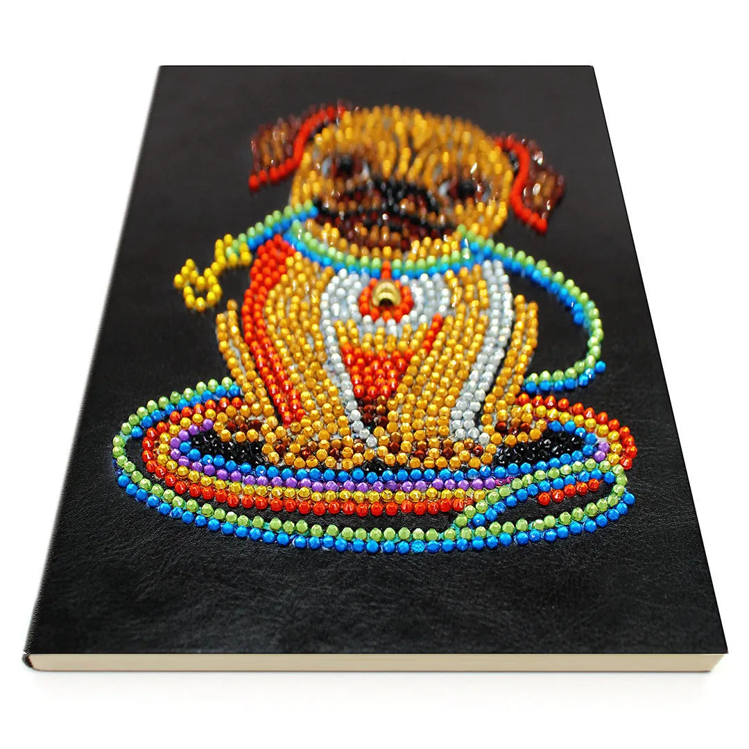 Black A5 diamond painting notebook showing dimensions of 142x207x8mm with 50 pages for creative projects