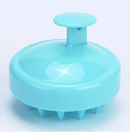 Black silicone shampoo brush with hook design measuring 8x8x7cm for scalp massage during hair washing