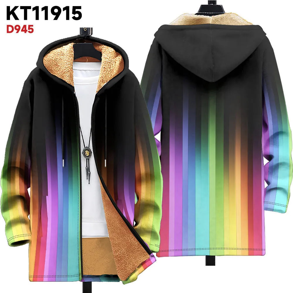 Men's multicolour printed hooded cardigan jacket with front zipper in loose casual fit
