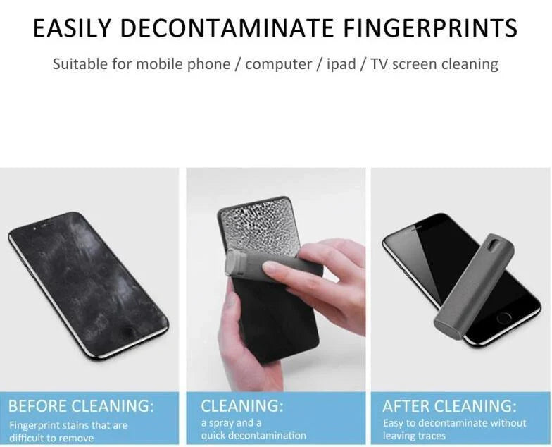 2-in-1 screen cleaner kit with microfiber cloth for dust and fingerprint removal on electronic devices