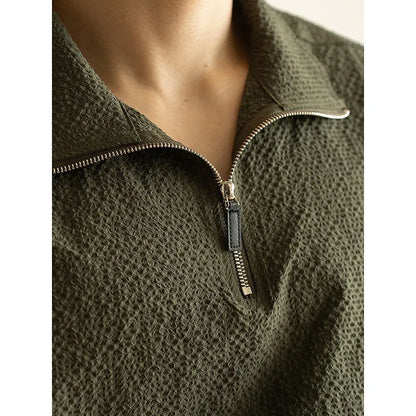 Men's loose-fit short sleeve T-shirt in cedar green, made from quick-drying ice silk polyester fabric.