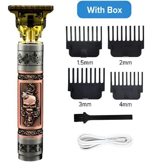Professional hair trimmer with USB port and metal body in three colour options