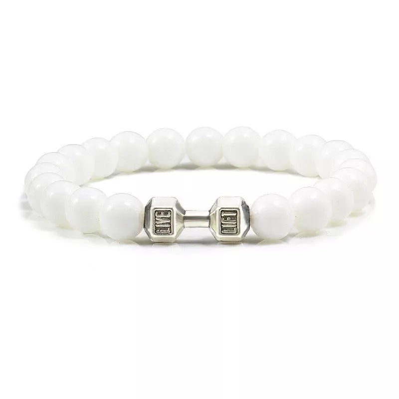 Turquoise Energy Gun Black Electroplated Alloy Barbell Bracelet with 8MM beads