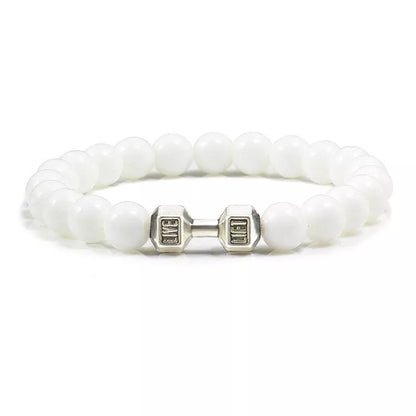 Turquoise Energy Gun Black Electroplated Alloy Barbell Bracelet with 8MM beads