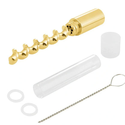 Spiral pipe atomizer with 78mm glass tube and metal fittings in compact packaging