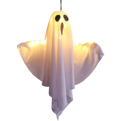 White ghost scream Halloween ambience light with cloth construction and 4.5V button electronics
