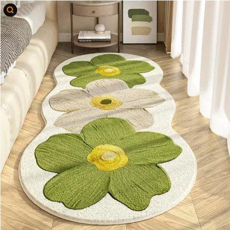 Flower shaped cashmere bedside blanket with cartoon alien design in gradient flower pattern