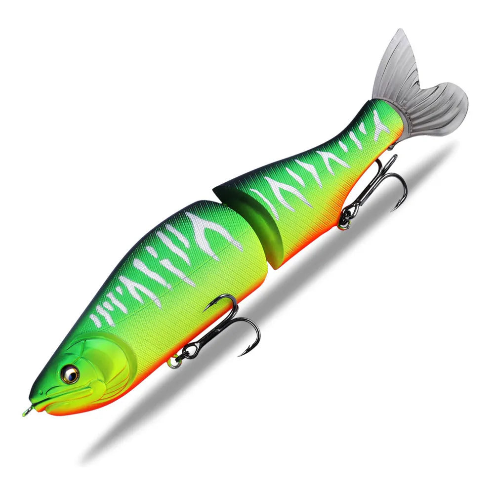 185mm hard plastic bass fishing swimming lure in assorted colours on a tackle box.