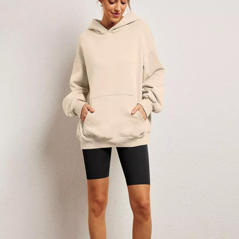Women's oversized fleece hoodie with pocket in various colors