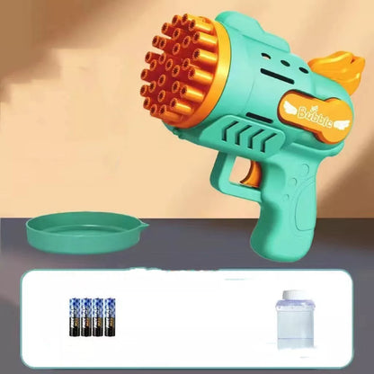 Luminous Bubble Gun Gatling Electric Toy for Kids in green, yellow, and blue