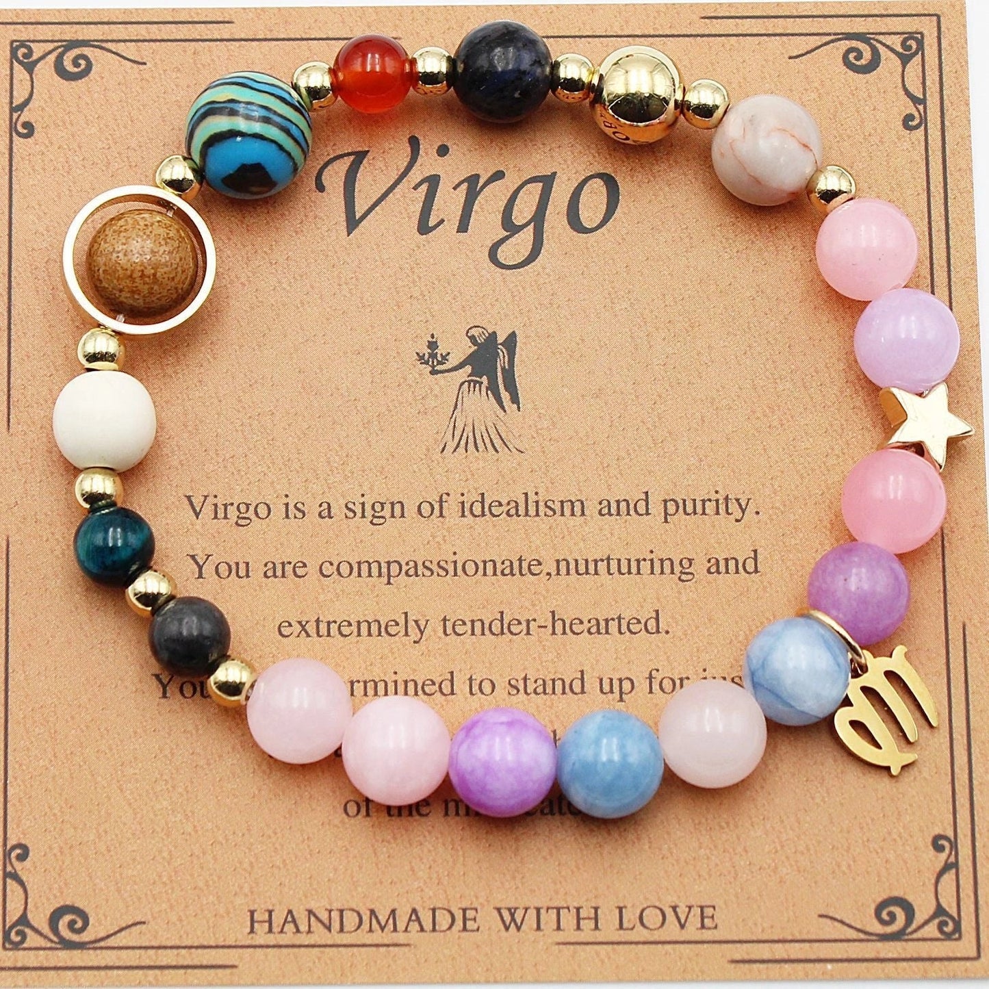 12 Constellation Morgan Stone Beaded Bracelet featuring detailed zodiac signs on 19mm beads