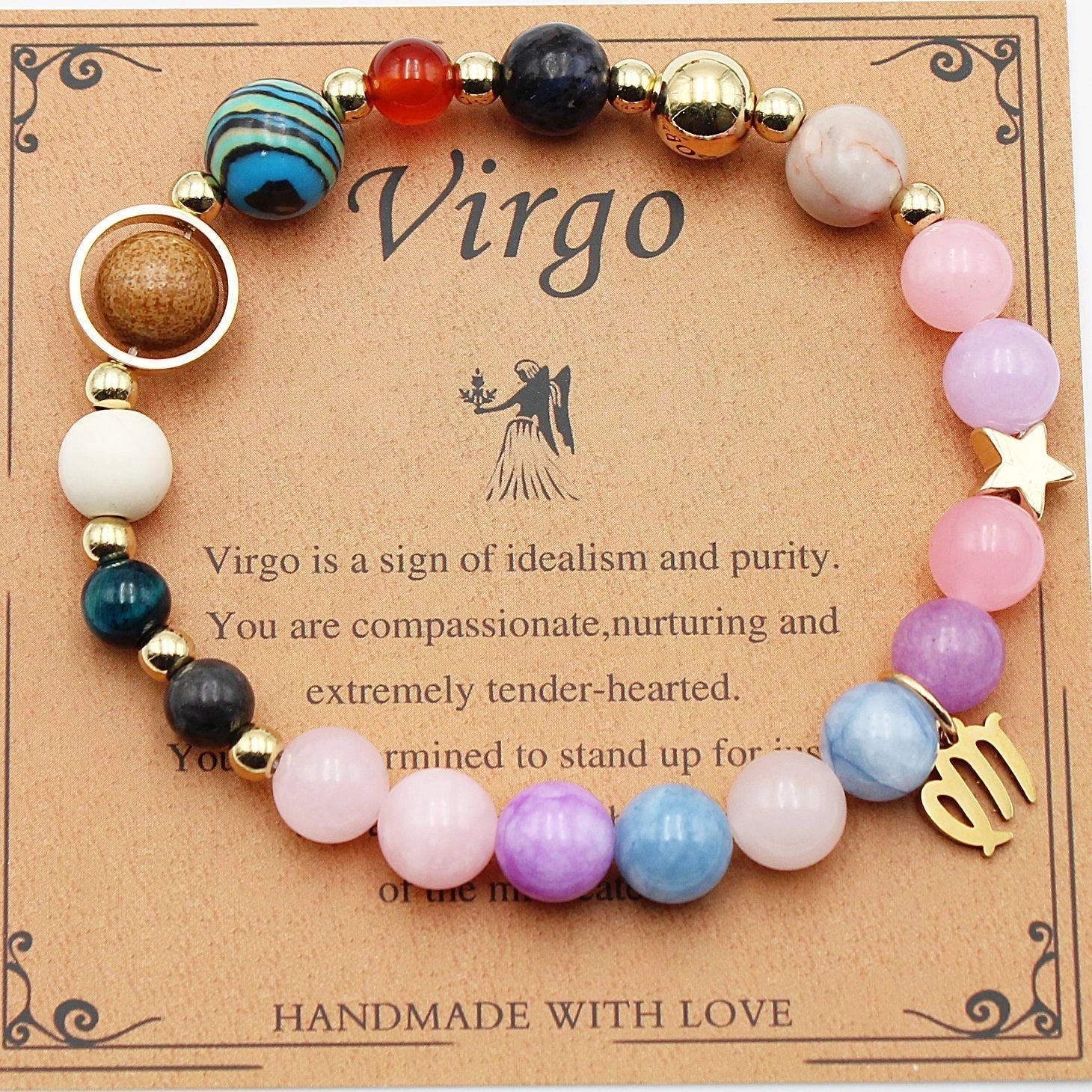 12 Constellation Morgan Stone Beaded Bracelet featuring detailed zodiac signs on 19mm beads
