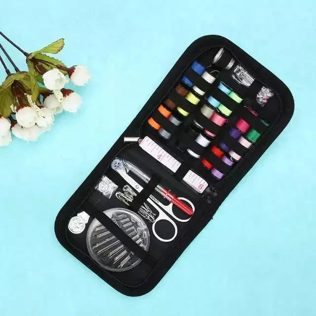 Compact Home Sewing Kit with 98 accessories including needles, pins, and scissors