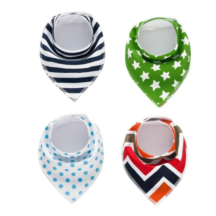 Stylish baby bibs and burp cloths featuring trendy arrow, wave, and triangle designs in soft, absorbent cotton