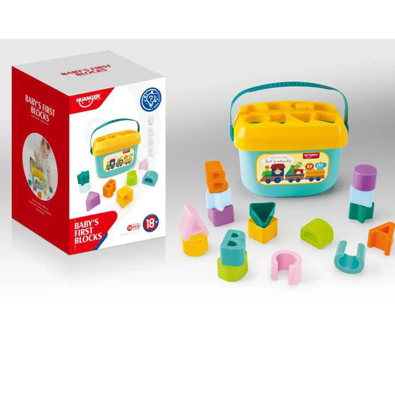 Six-sided plastic cube with shape matching slots for children's educational development