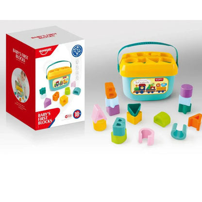 Six-sided plastic cube with shape matching slots for children's educational development