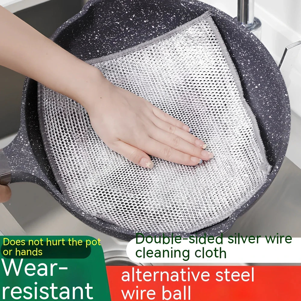 Silver silk cloth pattern steel wire cleaning cloth measuring 20x20cm for kitchen pots and bowls