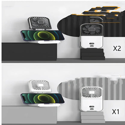 F30Pro folding portable handheld fan in white with digital display, 169x81x20mm size, USB charging, plastic blades for cooling