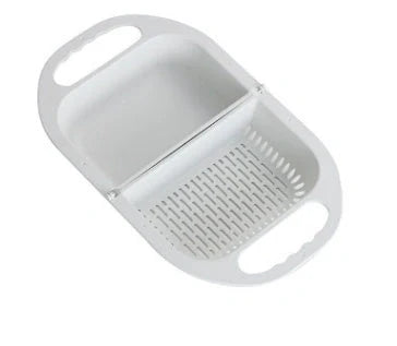 Folding drain basket for efficient fruit and vegetable cleaning with handle
